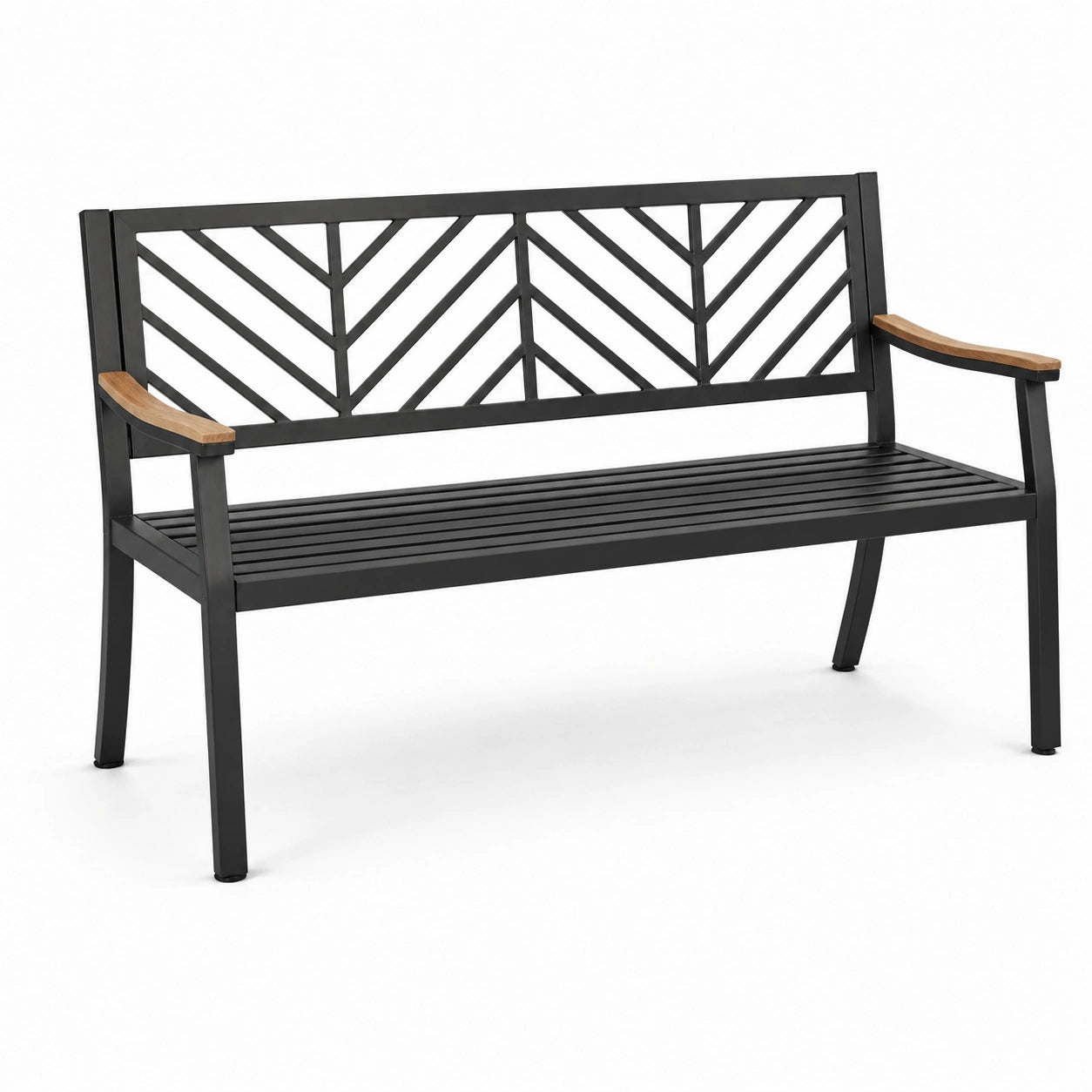 Banco de metal con apoyabrazos de madera 122x60x85 cm negro