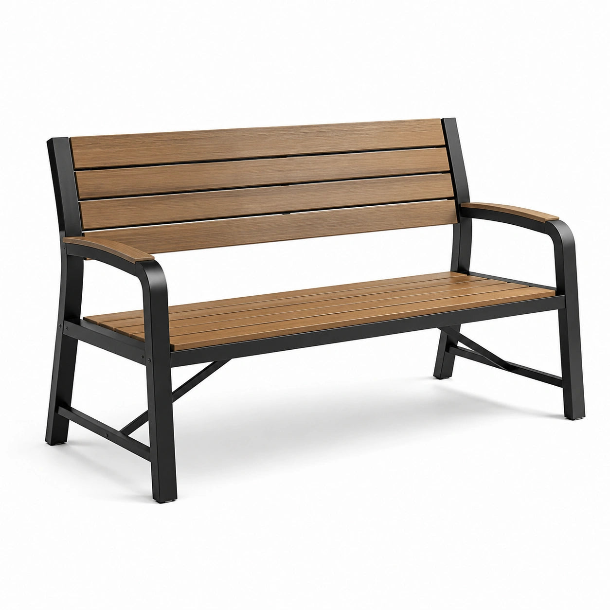 Banco de jardín de metal y madera de acacia 120x60x80cm