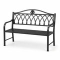 Banco de metal negro con respaldo decorativo