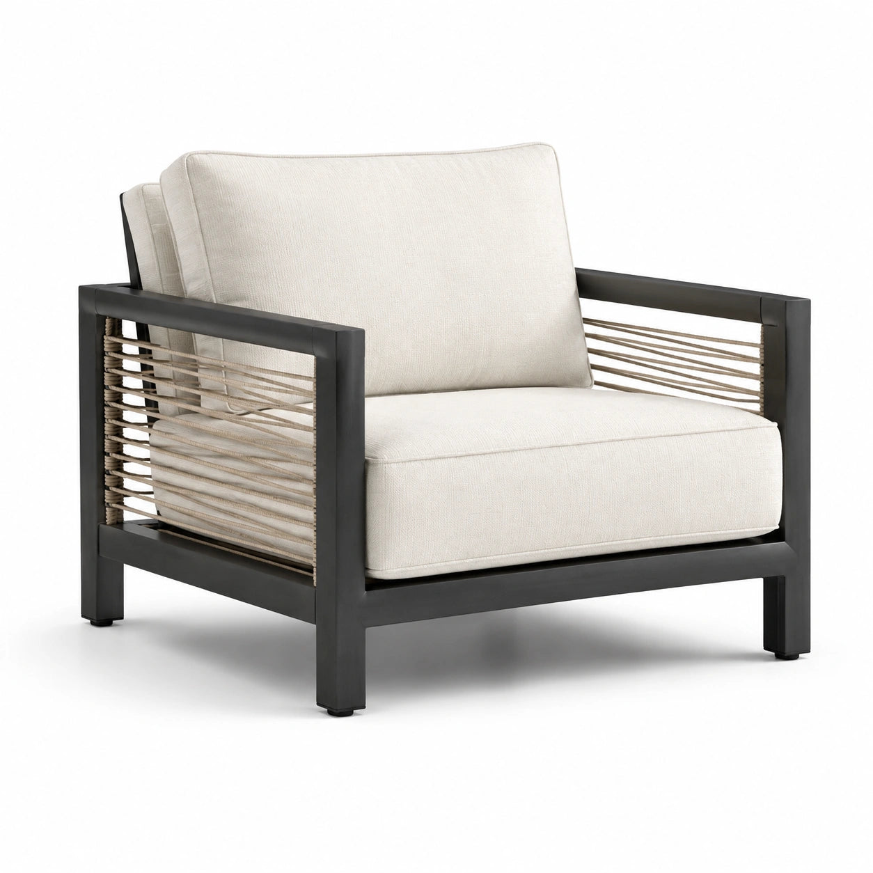 Sillón de Aluminio para Exterior con Cojines de Poliéster, Beige/Negro