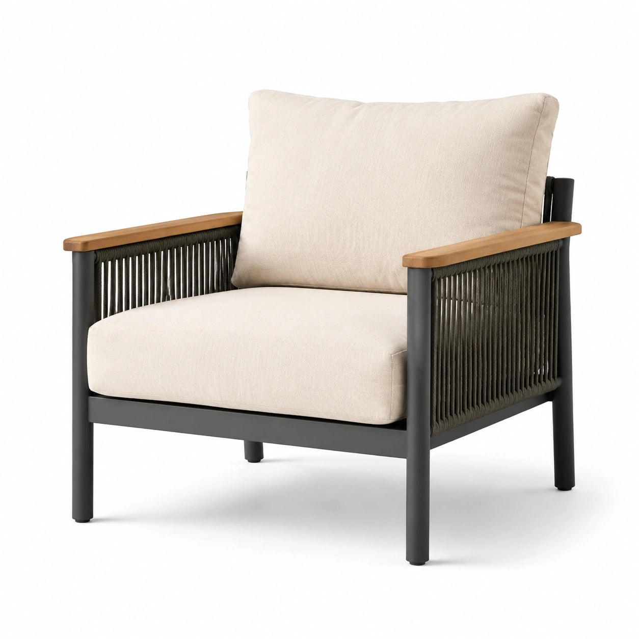 Sillón de aluminio y cuerda con cojines de poliéster beige