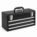 Caja de herramientas de acero con asas de plástico, negra, 3 cajones