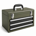 Caja de herramientas de metal verde con 3 cajones