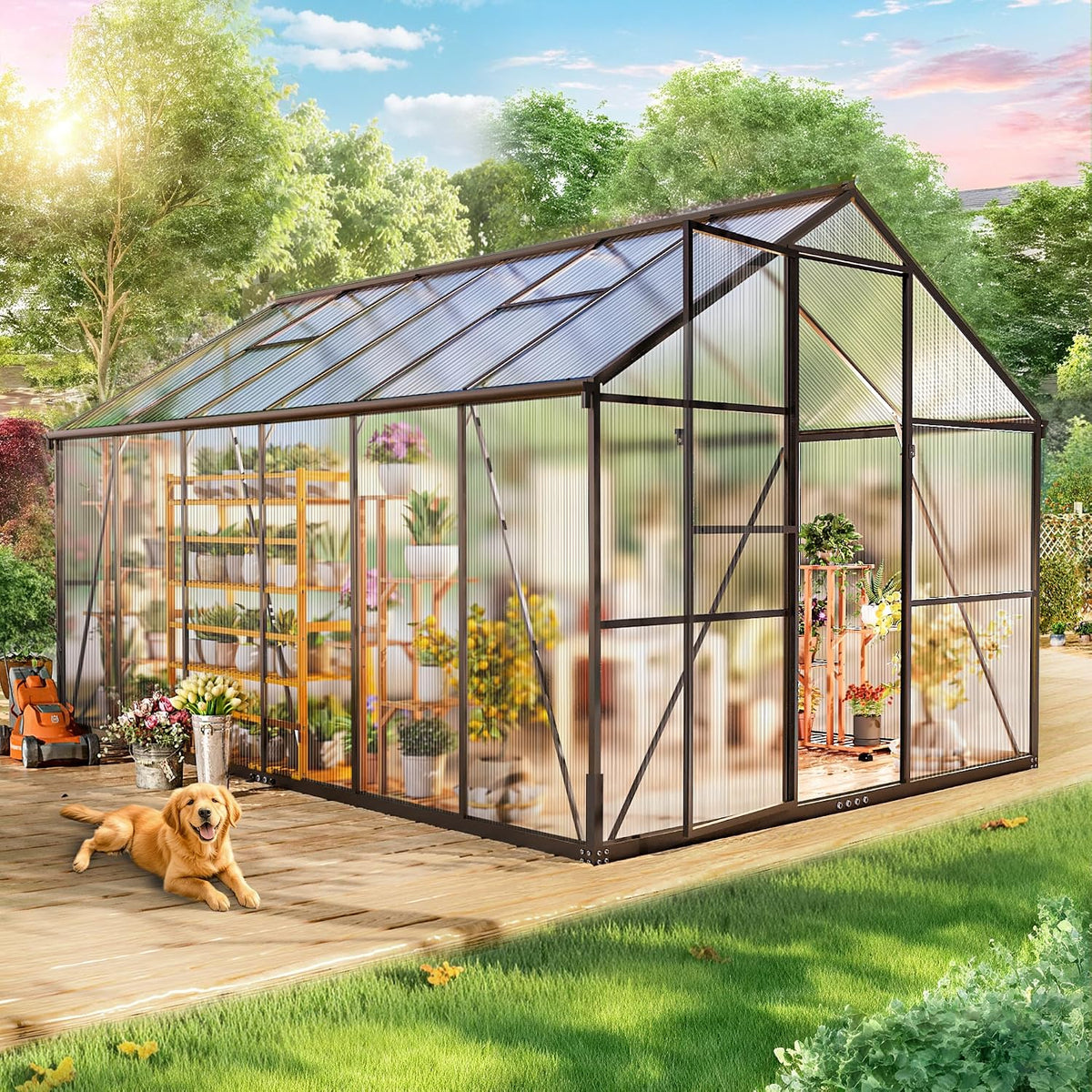 Estufa de jardim, Wumagin, 362 × 241 × 205cm, 580 g, regulável, alumínio, Prateado, para utilização no exterior
