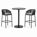 Conjunto de bar con mesa redonda de aluminio y sillas de ratán sintético, negro/gris