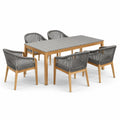 Conjunto de comedor de jardín de teca y cuerda gris