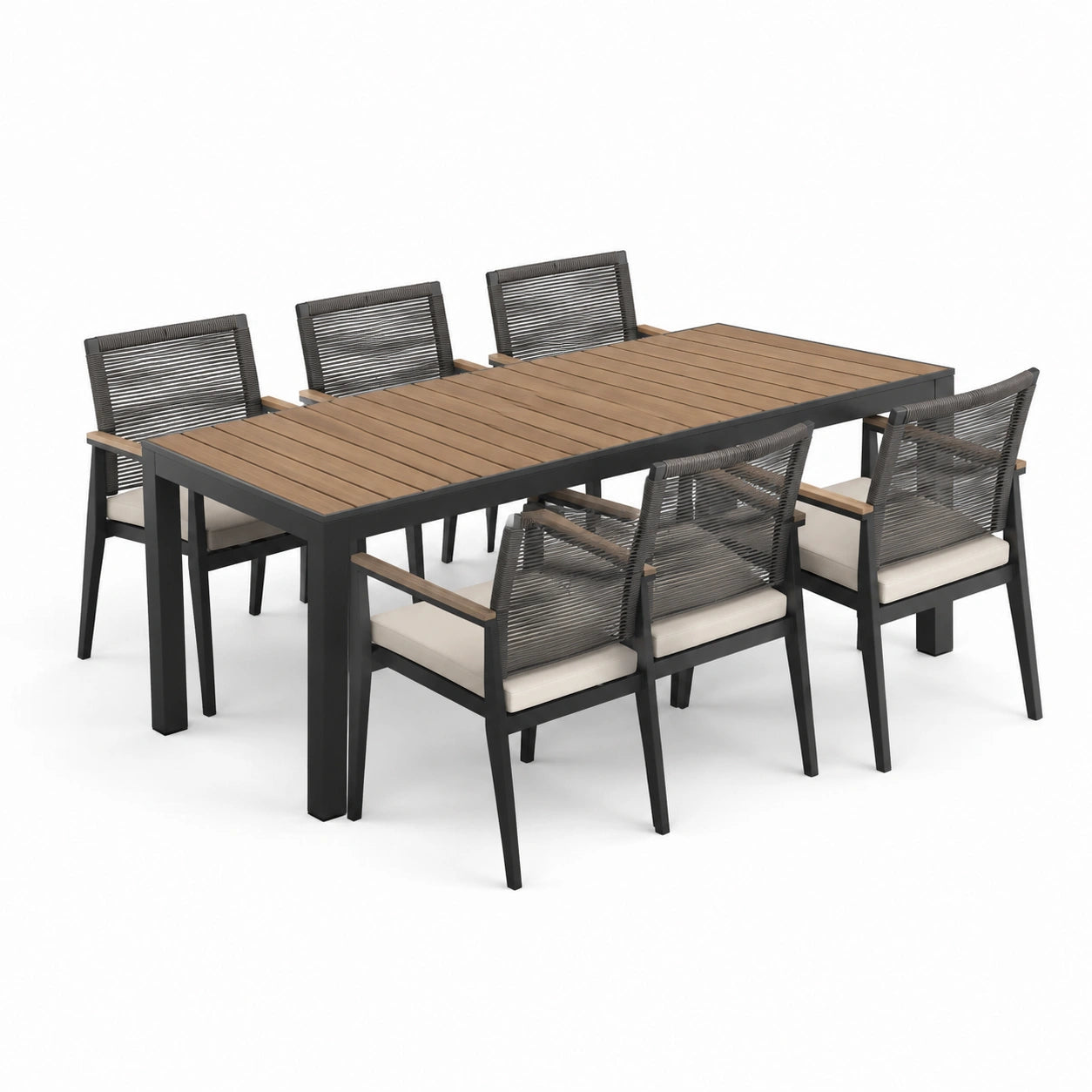 Set de Jardín de Aluminio y Madera para 6 Personas