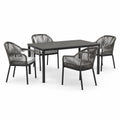 Conjunto de comedor exterior con mesa de aluminio y 4 sillas de cuerda gris