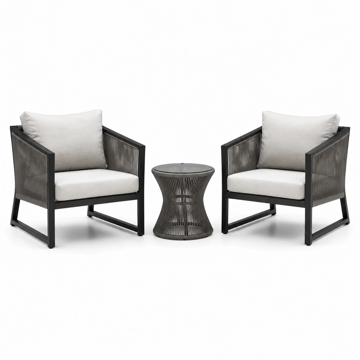 Set de Jardín con 2 Sillones y Mesa de Centro de Aluminio y Vidrio Templado