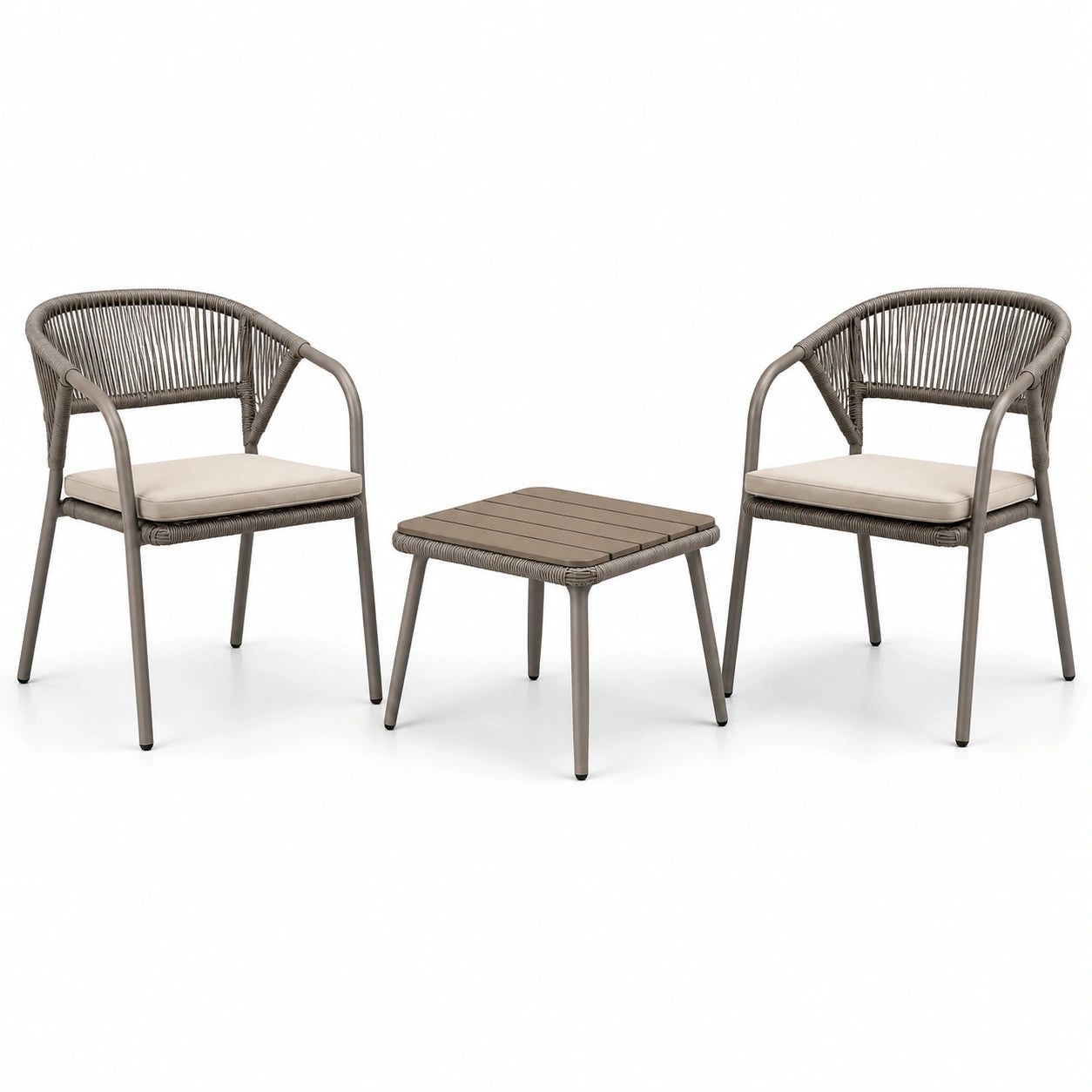 Conjunto de jardín de aluminio con 2 sillas y mesa marrón