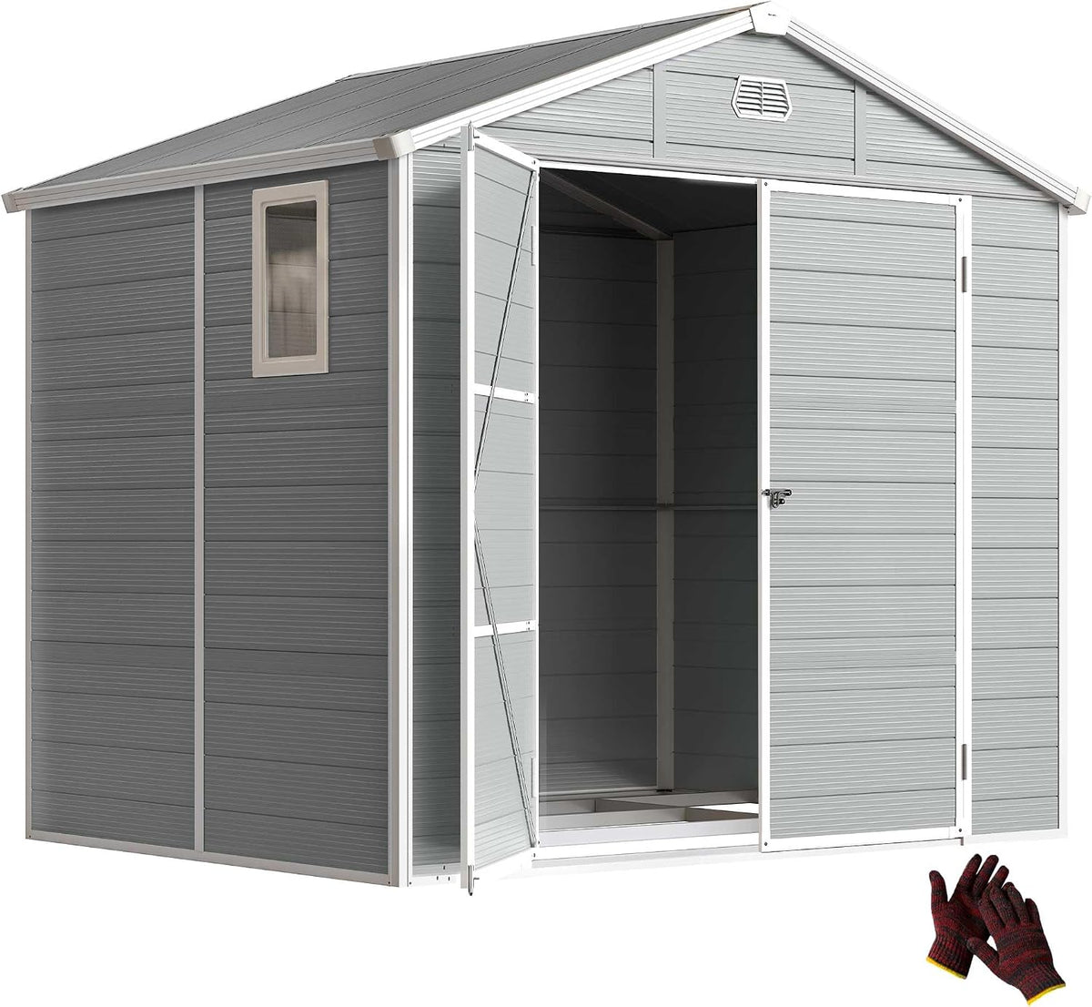 Abrigo de jardim, Outsunny, Ger, 228 cm, 240 × 190 × 228 cm, 240L, 74L, resistente à água, alumínio, plástico, HellCinzento
