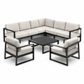 Conjunto de jardín de aluminio negro con cojines gris claro