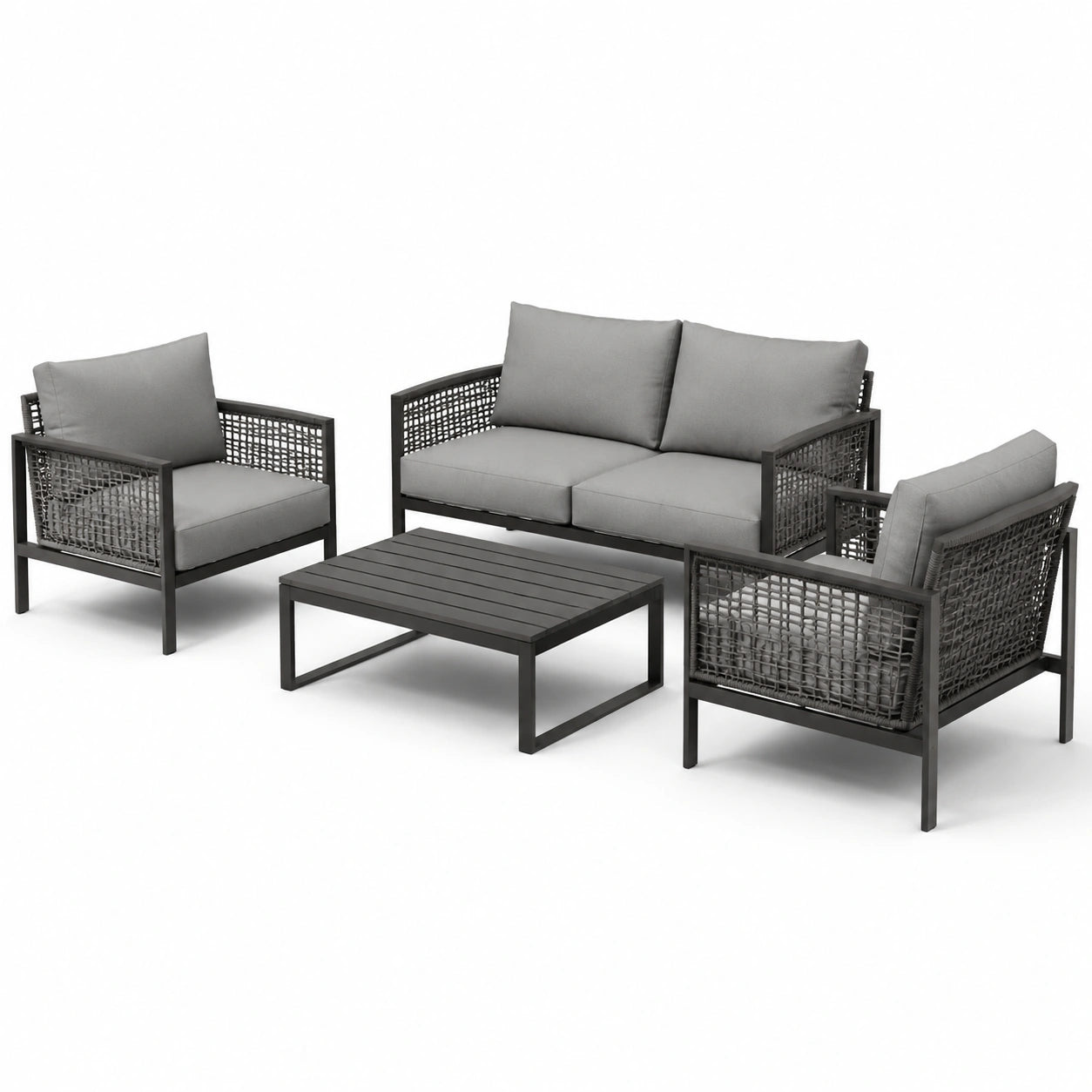 Conjunto de muebles de jardín de aluminio con cojines grises