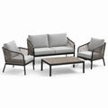 Conjunto de muebles de exterior en aluminio y cuerda con cojines grises