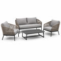 Conjunto de muebles de jardín 4 piezas cuerda de poliéster gris y aluminio