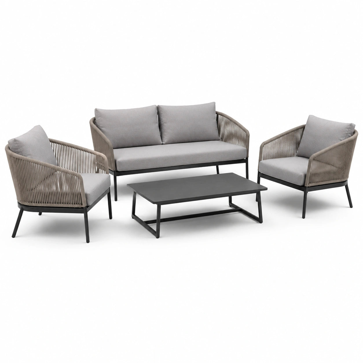 Conjunto de muebles de jardín 4 piezas cuerda de poliéster gris y aluminio