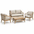 Conjunto de jardín de madera de teca y cuerda con cojines beige