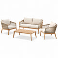 Conjunto de muebles de jardín en madera de acacia y cojines crema