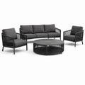 Conjunto de Muebles de Jardín: Sofá de 3 Plazas, 2 Sillones y Mesa Redonda de Aluminio con Cojines de Poliéster Gris Oscuro
