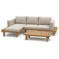 Conjunto de sofá seccional en L de teca y cojines beige