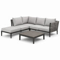 Conjunto de sofás en L de aluminio con cojines de poliéster gris claro