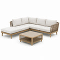Conjunto de Sofá Esquinero de Madera y Ratán Sintético Beige con Mesa