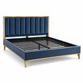 Cama tapizada en terciopelo azul con marco dorado 200x160 cm