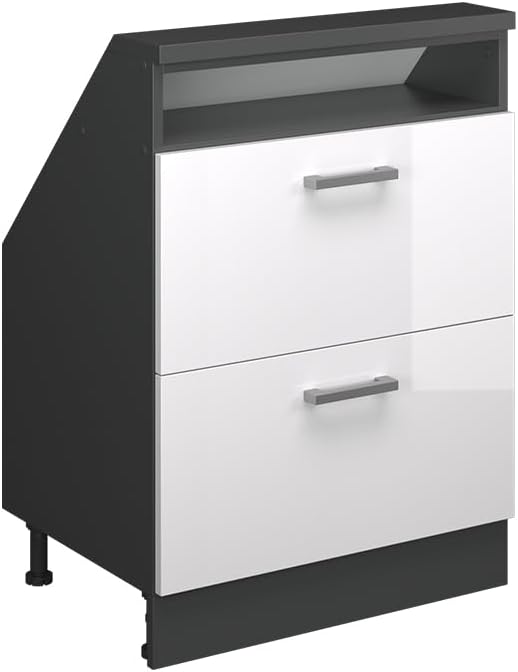 Armário de arrumação, Vicco, Dachschr, 60 cm, 83,8 cm, 46 cm, com gavetas, painel de madeira, Branco / Antracite, para uso diário