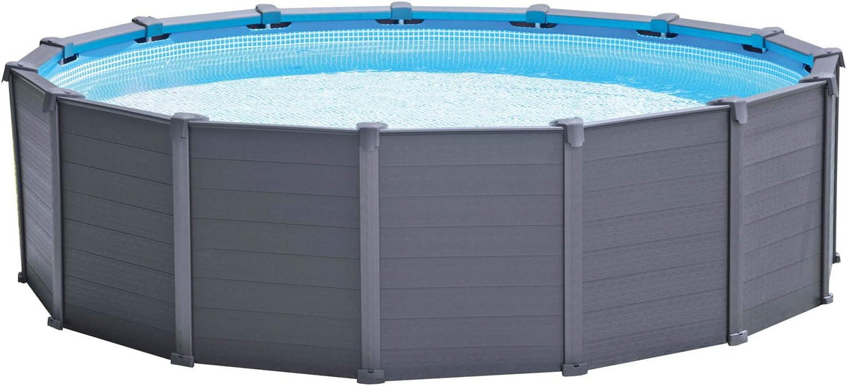 Piscina com estrutura metálica, Intex, Schwimmbad, 124 cm, 478 × 124 cm, 16.805 l, 3.700 l/h, madeira, plástico, Natural, para utilização no exterior