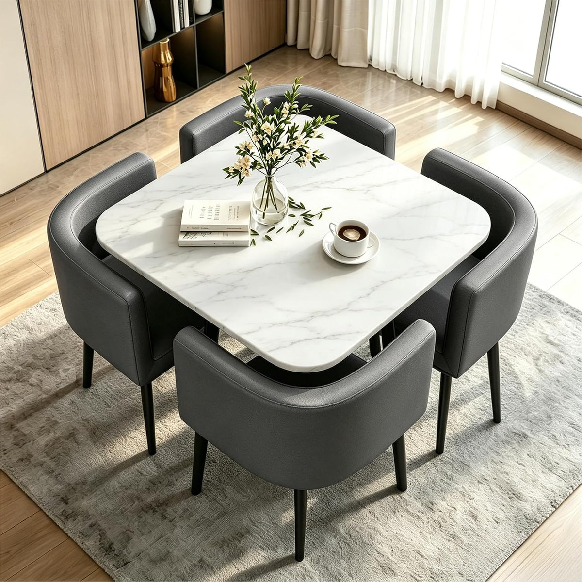 Mesa de jantar, AMZSEW, 90cm, com portas, madeira, pele sintética, Branco, para uso diário