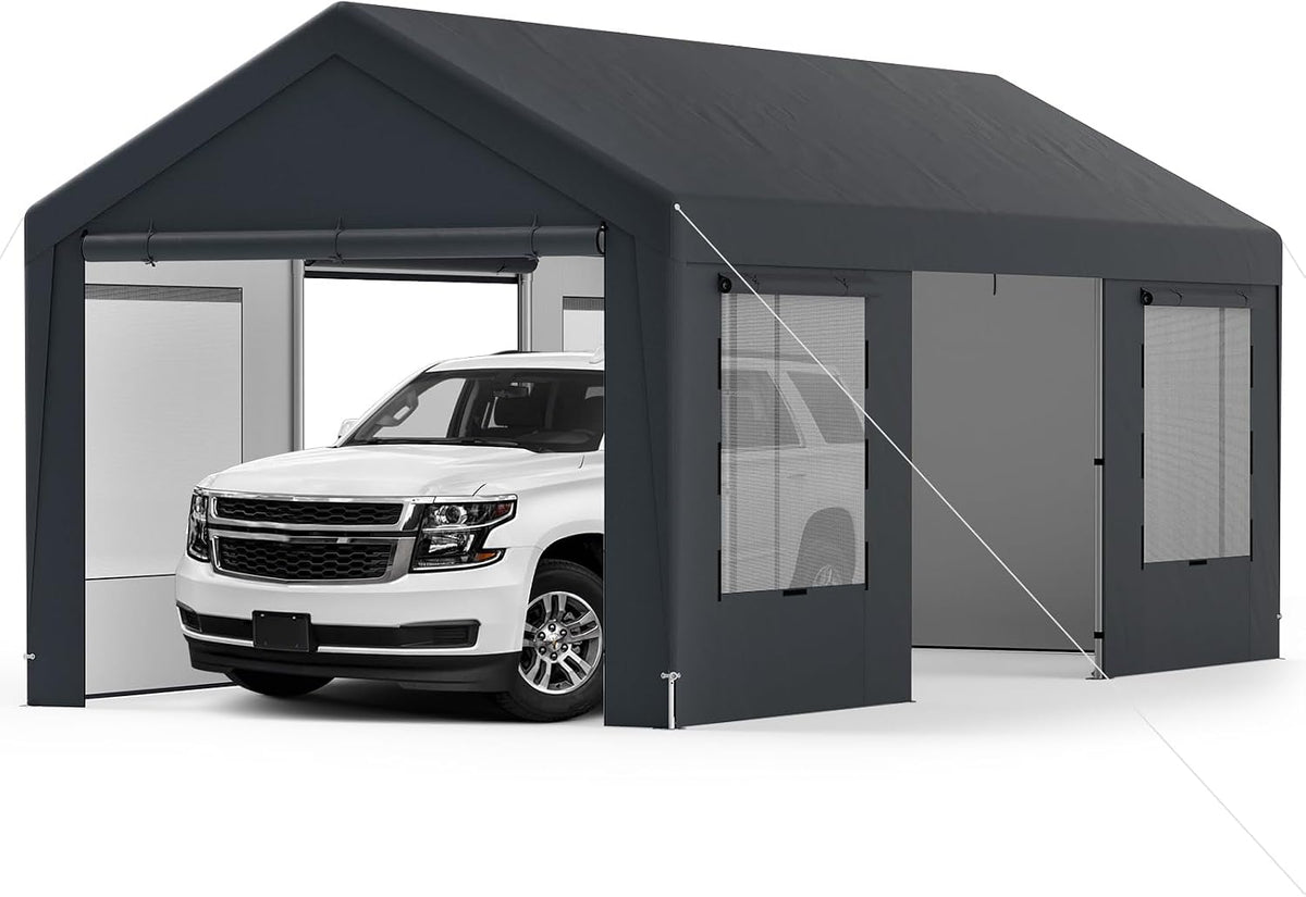 Abrigo para automóvel, COSTWAY, Zeltgarage, 595 × 300cm, 280 cm, 595 × 300 × 280 cm, Cinzento, para utilização no exterior