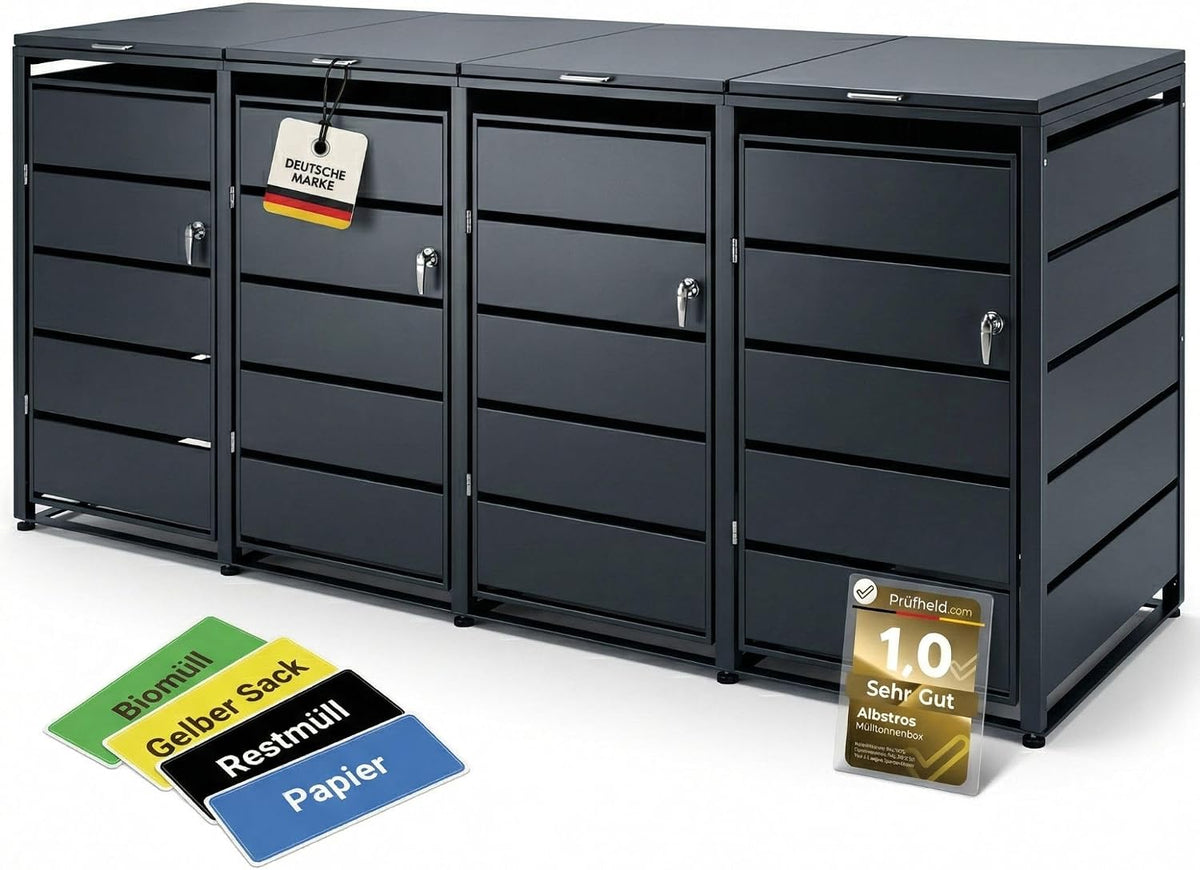 Abrigo para contentores, ALBATROS, RAL7016, 240L, 120L, 160L, regulável, aço, metal, Mehrfarbig, para utilização no exterior