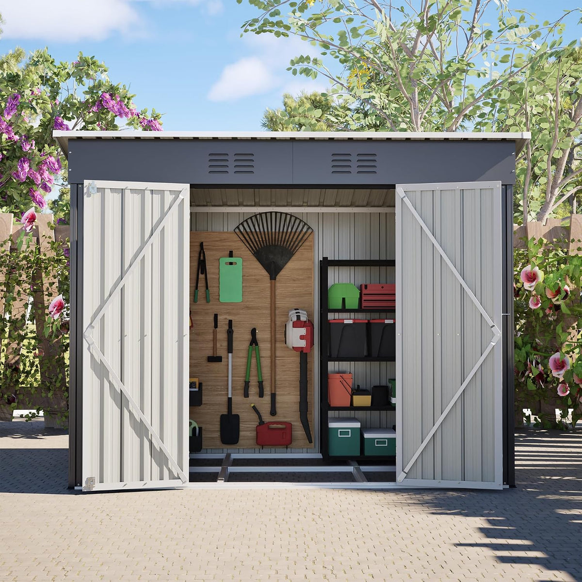 Abrigo de jardim, Su & Chan Legence, Metall, 242 × 126 × 182 cm, 182 cm, com rodas, aço, metal, Cinzento, para utilização no exterior