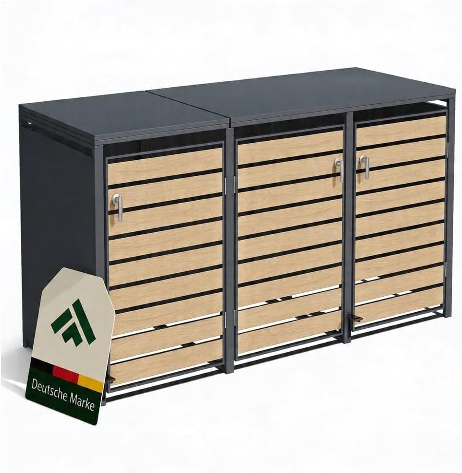 Abrigo para contentores, novaterra, 240L, 116 cm, com rodas, madeira, metal, Antracite, para utilização no exterior