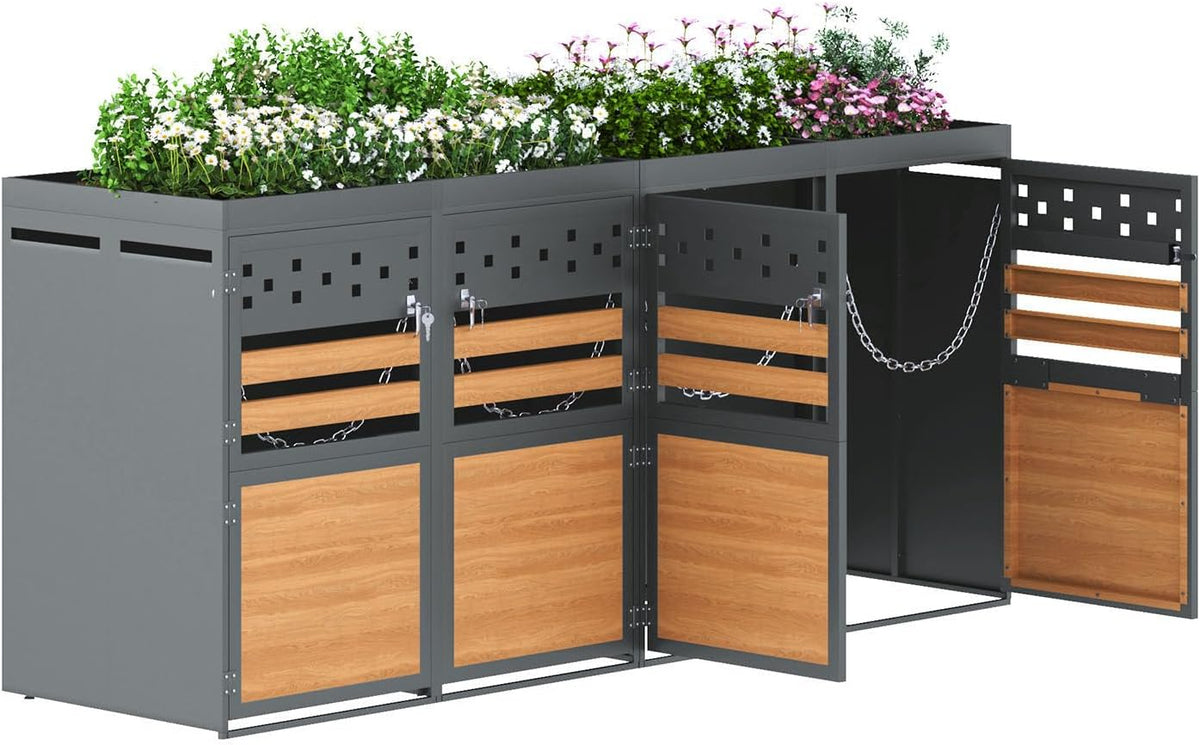 Abrigo para contentores, Billg, 125cm, 264 × 80 × 125cm, resistente à água, aço, Antracite, para utilização no exterior