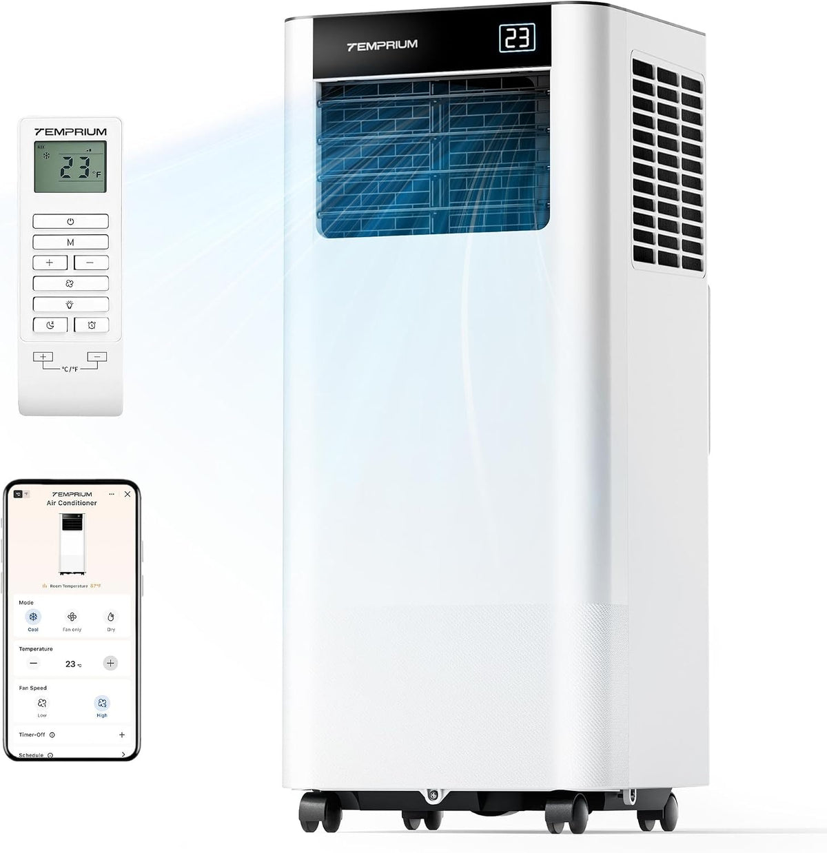 Ar condicionado portátil, Temprium, 9000BTU, com comando à distância, com temporizador, com controlo por aplicação, Mehrfarbig, para uso diário
