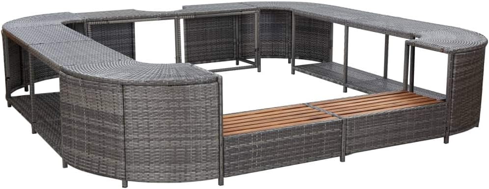 Banheira de hidromassagem, vidaXL, Whirlpool, 268 × 268 × 55cm, aço, madeira, Cinzento, para uso diário