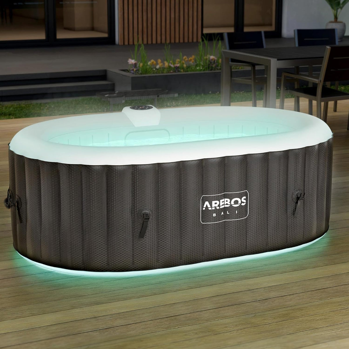 Piscina insuflável, Arebos, Whirlpool, 2400W, 1800W, 600W, 190 × 120cm, com iluminação LED, com comando à distância, Mehrfarbig