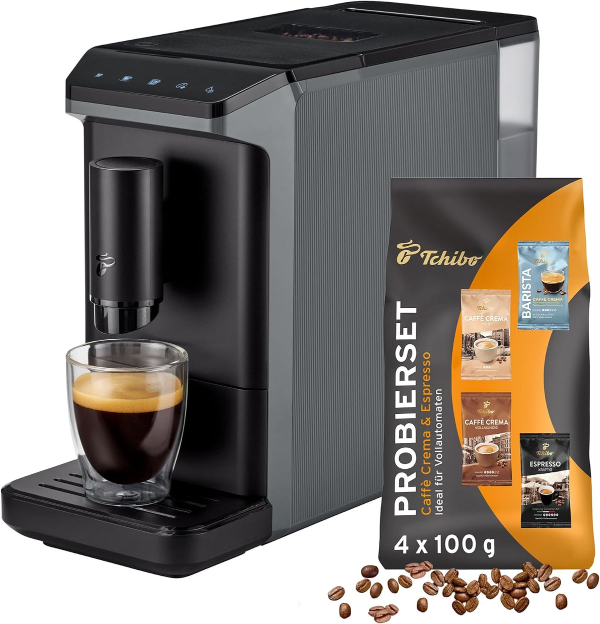Máquina de café automática, Tchibo, Kaffeevollautomat, 16cm, 30,5 cm, 40 cm, 1,1 L, 150g, aço inoxidável, aço, Cinzento, para a cozinha