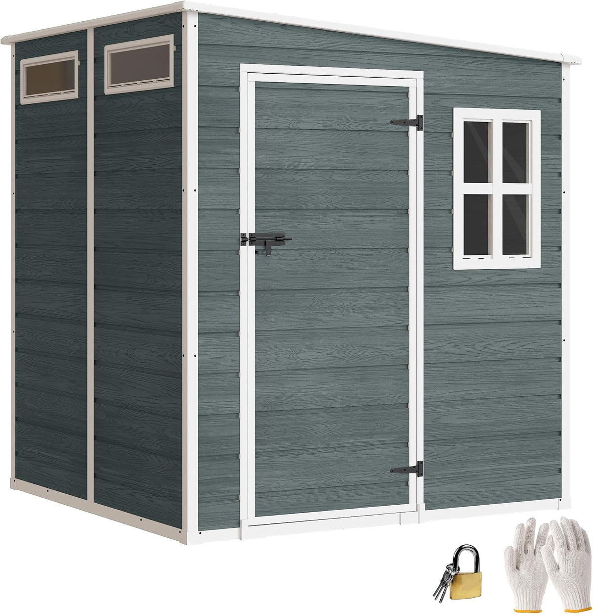 Abrigo de jardim, Outsunny, Ger, 196 cm, 182 × 182 × 196 cm, 182 cm, 162 cm, 182 × 182 cm, alumínio, madeira, Cinzento, para utilização no exterior