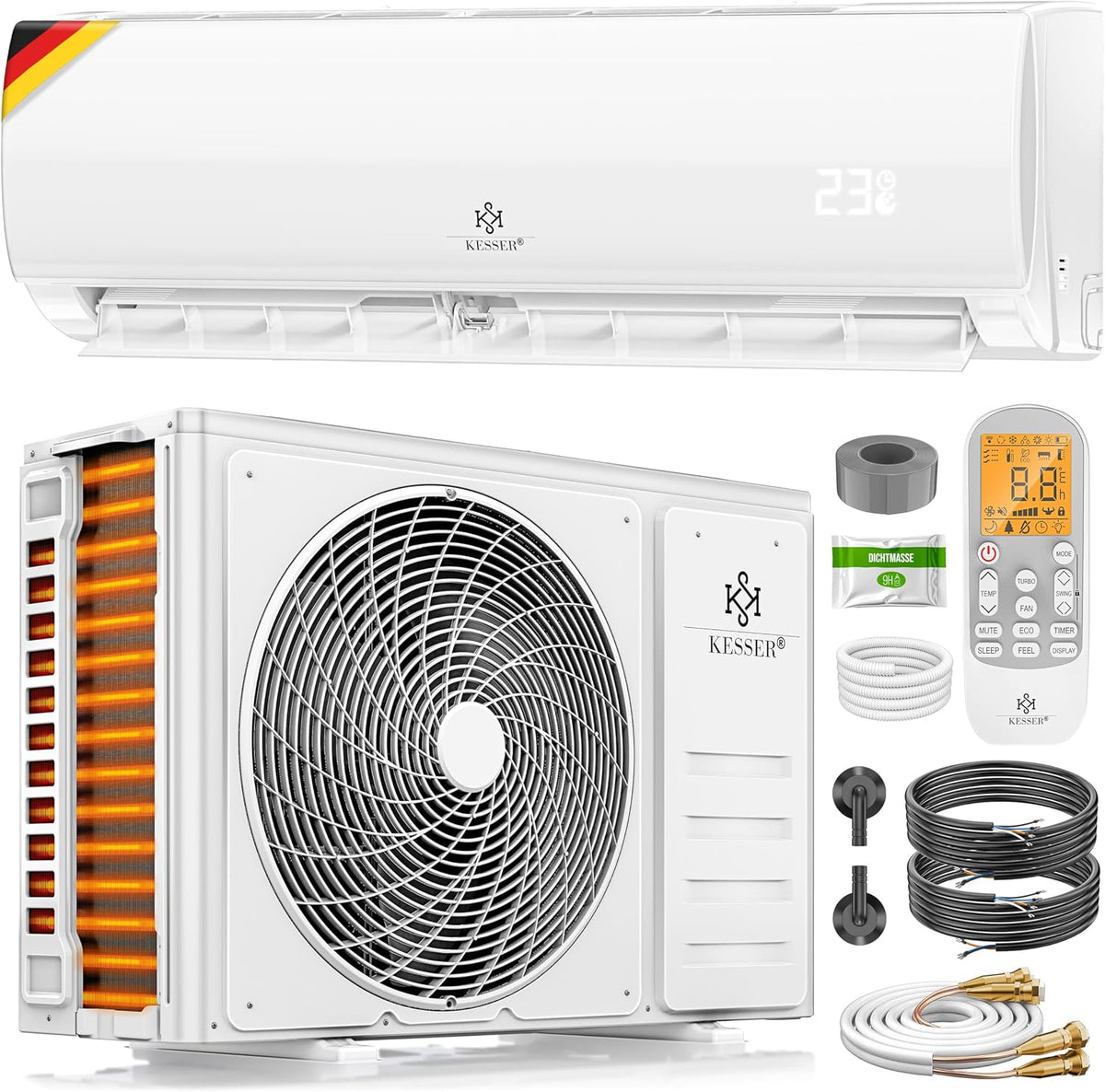 Ar condicionado split, KESSER, Split, 5,3 kW, 2600 W, 3400 W, com controlo por aplicação, Mehrfarbig, para uso diário