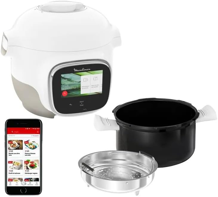 Panela elétrica multifunções, Moulinex, Cookeo, 900 W, 3L, com controlo por aplicação, Branco, para a cozinha